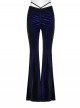Elegant Blue Gradient Stitching Sexy Waist Straps Pleated Design Gothic Slim Flared Pants