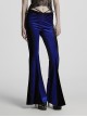 Elegant Blue Gradient Stitching Sexy Waist Straps Pleated Design Gothic Slim Flared Pants