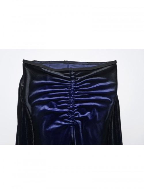 Elegant Blue Gradient Stitching Sexy Waist Straps Pleated Design Gothic Slim Flared Pants