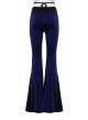 Elegant Blue Gradient Stitching Sexy Waist Straps Pleated Design Gothic Slim Flared Pants