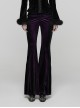 Retro Purple Velvet Gradient Stitching Design Sexy Waist Straps Pleated Gothic Style Slim Flared Pants