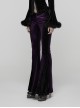 Retro Purple Velvet Gradient Stitching Design Sexy Waist Straps Pleated Gothic Style Slim Flared Pants