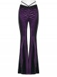 Retro Purple Velvet Gradient Stitching Design Sexy Waist Straps Pleated Gothic Style Slim Flared Pants