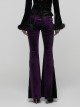 Retro Purple Velvet Gradient Stitching Design Sexy Waist Straps Pleated Gothic Style Slim Flared Pants