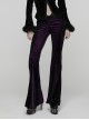 Retro Purple Velvet Gradient Stitching Design Sexy Waist Straps Pleated Gothic Style Slim Flared Pants