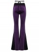 Retro Purple Velvet Gradient Stitching Design Sexy Waist Straps Pleated Gothic Style Slim Flared Pants
