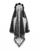 Retro Gorgeous Black Lace Mesh Spliced Elegant Beaded Decoration Gothic Style Exquisite Veil