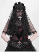 Retro Gorgeous Black Lace Mesh Spliced Elegant Beaded Decoration Gothic Style Exquisite Veil