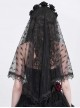 Retro Gorgeous Black Lace Mesh Spliced Elegant Beaded Decoration Gothic Style Exquisite Veil