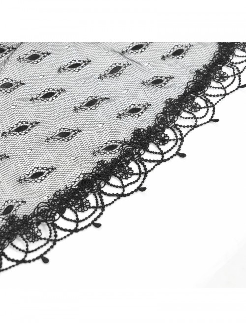Retro Gorgeous Black Lace Mesh Spliced Elegant Beaded Decoration Gothic Style Exquisite Veil