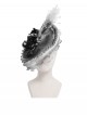 Vintage Elegant Gray Lace Ruffle Beaded Decoration Exquisite Three Dimensional Rose Gorgeous Gothic Style Hat
