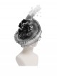 Vintage Elegant Gray Lace Ruffle Beaded Decoration Exquisite Three Dimensional Rose Gorgeous Gothic Style Hat