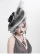 Vintage Elegant Gray Lace Ruffle Beaded Decoration Exquisite Three Dimensional Rose Gorgeous Gothic Style Hat