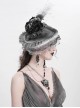 Vintage Elegant Gray Lace Ruffle Beaded Decoration Exquisite Three Dimensional Rose Gorgeous Gothic Style Hat