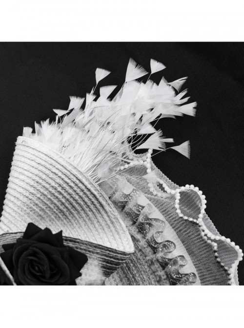 Vintage Elegant Gray Lace Ruffle Beaded Decoration Exquisite Three Dimensional Rose Gorgeous Gothic Style Hat