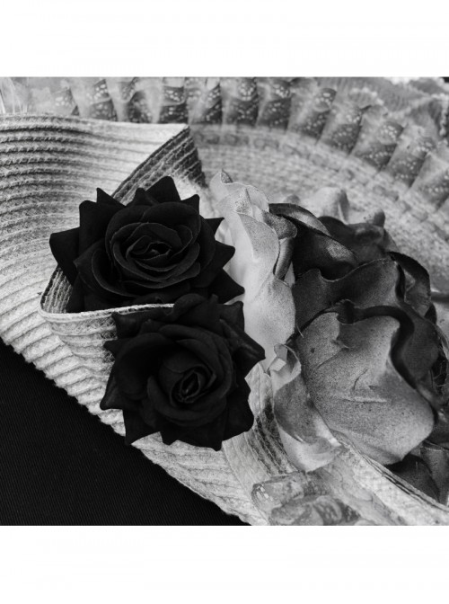 Vintage Elegant Gray Lace Ruffle Beaded Decoration Exquisite Three Dimensional Rose Gorgeous Gothic Style Hat