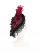 Vintage Gorgeous Red Lace Ruffled Brim Beaded Decoration Three Dimensional Rose Elegant Gothic Style Hat