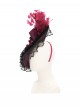 Vintage Gorgeous Red Lace Ruffled Brim Beaded Decoration Three Dimensional Rose Elegant Gothic Style Hat