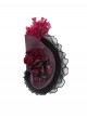 Vintage Gorgeous Red Lace Ruffled Brim Beaded Decoration Three Dimensional Rose Elegant Gothic Style Hat