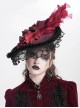Vintage Gorgeous Red Lace Ruffled Brim Beaded Decoration Three Dimensional Rose Elegant Gothic Style Hat
