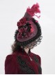 Vintage Gorgeous Red Lace Ruffled Brim Beaded Decoration Three Dimensional Rose Elegant Gothic Style Hat
