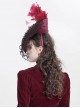 Vintage Gorgeous Red Lace Ruffled Brim Beaded Decoration Three Dimensional Rose Elegant Gothic Style Hat