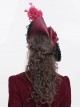 Vintage Gorgeous Red Lace Ruffled Brim Beaded Decoration Three Dimensional Rose Elegant Gothic Style Hat