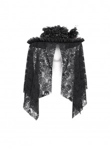 Dark Unique Black Skull Lace Exquisite Ruffle Beaded Decoration Three Dimensional Rose Gothic Style Hat