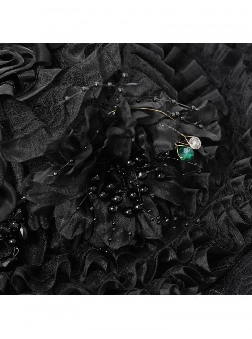 Dark Unique Black Skull Lace Exquisite Ruffle Beaded Decoration Three Dimensional Rose Gothic Style Hat