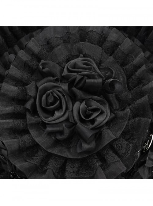 Dark Unique Black Skull Lace Exquisite Ruffle Beaded Decoration Three Dimensional Rose Gothic Style Hat