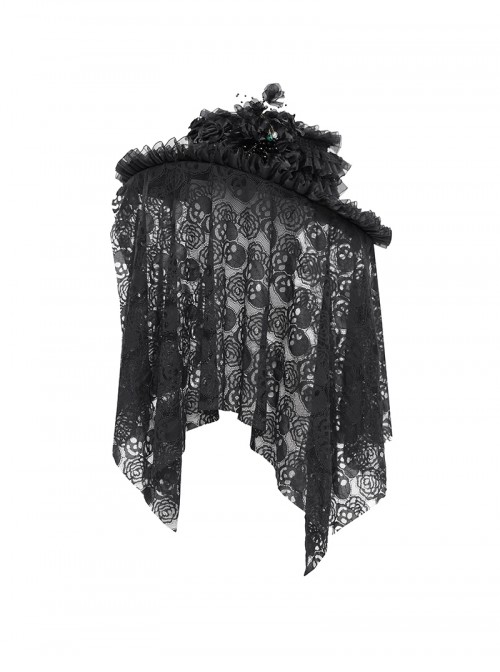 Dark Unique Black Skull Lace Exquisite Ruffle Beaded Decoration Three Dimensional Rose Gothic Style Hat