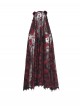 Gorgeous Retro Black Red Mesh Exquisite Gemstone Beads Three Dimensional Rose Metal Bat Gothic Style Veil