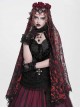 Gorgeous Retro Black Red Mesh Exquisite Gemstone Beads Three Dimensional Rose Metal Bat Gothic Style Veil
