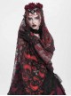 Gorgeous Retro Black Red Mesh Exquisite Gemstone Beads Three Dimensional Rose Metal Bat Gothic Style Veil