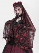 Gorgeous Retro Black Red Mesh Exquisite Gemstone Beads Three Dimensional Rose Metal Bat Gothic Style Veil