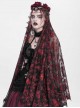 Gorgeous Retro Black Red Mesh Exquisite Gemstone Beads Three Dimensional Rose Metal Bat Gothic Style Veil