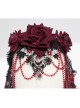 Gorgeous Retro Black Red Mesh Exquisite Gemstone Beads Three Dimensional Rose Metal Bat Gothic Style Veil