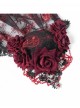 Gorgeous Retro Black Red Mesh Exquisite Gemstone Beads Three Dimensional Rose Metal Bat Gothic Style Veil