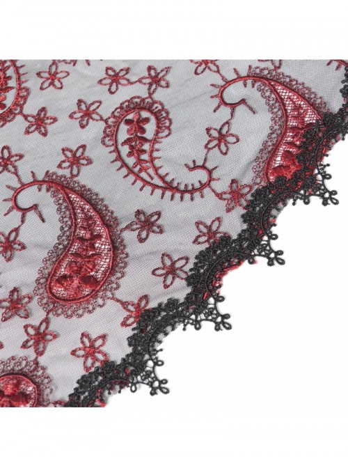 Gorgeous Retro Black Red Mesh Exquisite Gemstone Beads Three Dimensional Rose Metal Bat Gothic Style Veil