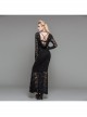 Black Flocking Rose Mesh Lace Long Sleeve Fishtail Backless Gothic Long Dress