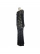 Black Flocking Rose Mesh Lace Long Sleeve Fishtail Backless Gothic Long Dress