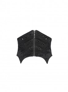Unique Vintage Black Bat Wing Hem Exquisite Jacquard Dark Lace Decoration Gothic Style Corset