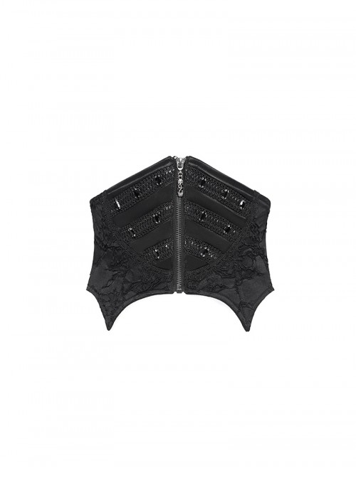 Unique Vintage Black Bat Wing Hem Exquisite Jacquard Dark Lace Decoration Gothic Style Corset