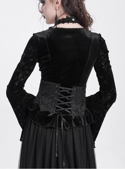 Unique Vintage Black Bat Wing Hem Exquisite Jacquard Dark Lace Decoration Gothic Style Corset