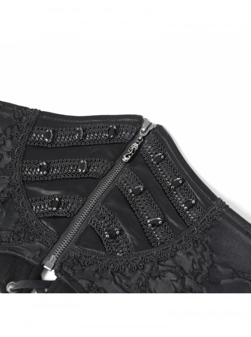 Unique Vintage Black Bat Wing Hem Exquisite Jacquard Dark Lace Decoration Gothic Style Corset