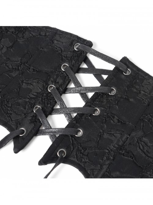 Unique Vintage Black Bat Wing Hem Exquisite Jacquard Dark Lace Decoration Gothic Style Corset