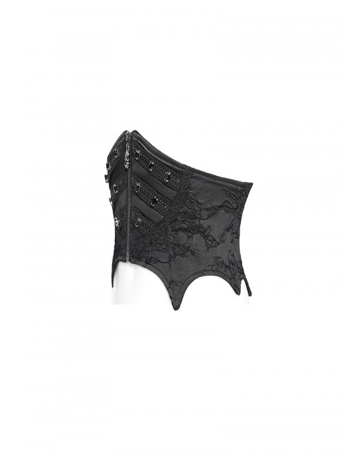 Unique Vintage Black Bat Wing Hem Exquisite Jacquard Dark Lace Decoration Gothic Style Corset