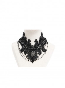 Vintage Elegant Black Embroidery Gorgeous Beads Stone Embellished Gothic Style Necklace