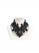 Vintage Elegant Black Embroidery Gorgeous Beads Stone Embellished Gothic Style Necklace