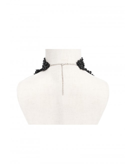 Vintage Elegant Black Embroidery Gorgeous Beads Stone Embellished Gothic Style Necklace